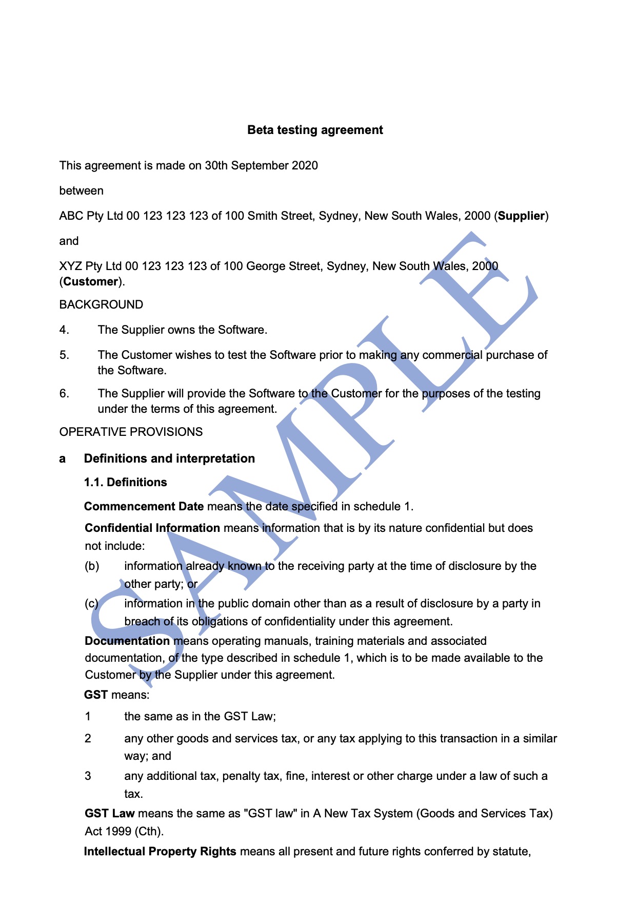 Beta Participation Agreement